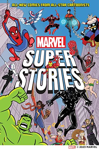 Marvel Super Stories comic cover featuring Spider-Man, Hulk, Captain America, and more.