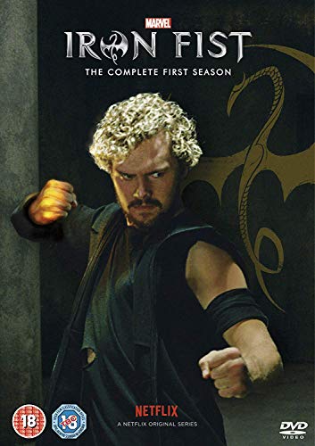 DVD cover for Marvel’s Iron Fist Season 1 featuring a man with a glowing fist.