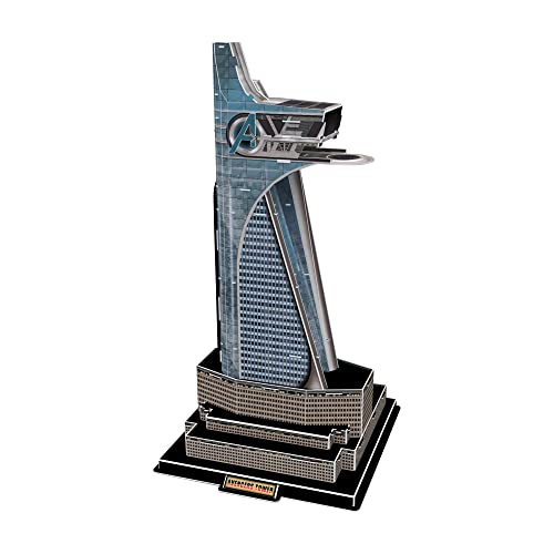 3D jigsaw puzzle of the Stark Avengers Tower, leaning diagonally.