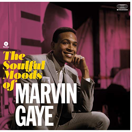 Marvin Gaye album cover, pink background, portrait of a smiling man.