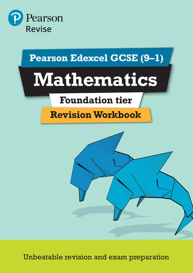 Pearson Edexcel GCSE Mathematics Foundation tier revision workbook cover with blue origami dolphin illustrations.