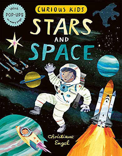 Children’s book cover with an astronaut, planets, and a space shuttle.