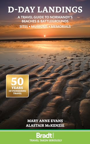 Book cover showing a sunset over a rippled sandy beach in Normandy.