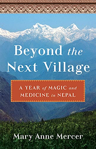 Book cover with mountains and text: "Beyond the Next Village.