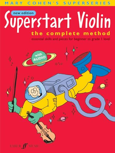 Violin instruction book cover with cartoon astronaut playing in space.