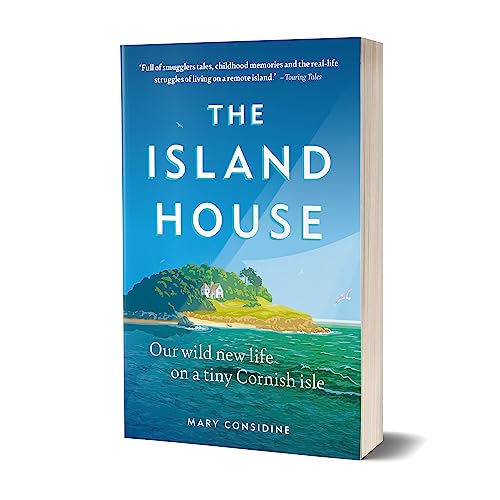 Book cover: “The Island House” with an island scene and blue text.