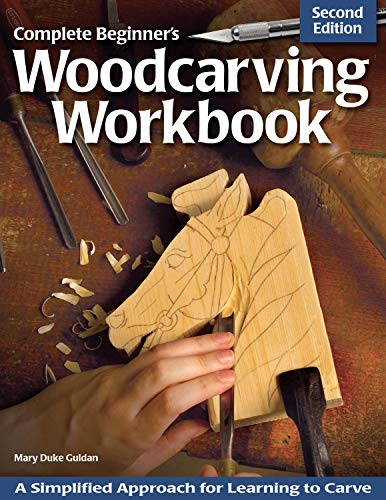 Book cover showing hands carving a wooden horse head with various woodcarving tools.