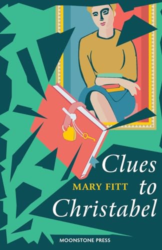 Book cover with a woman, open book, and abstract teal shards.