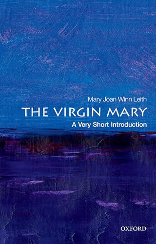 Book cover: “The Virgin Mary: A Very Short Introduction” with blue abstract art.