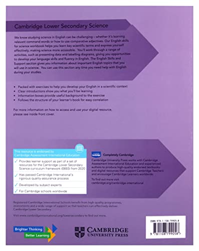 Purple workbook cover for Cambridge Lower Secondary Science, year 8.