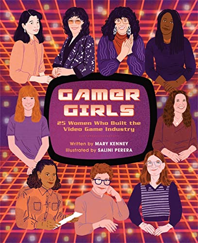 Book cover featuring illustrations of nine women against a retro neon grid background.