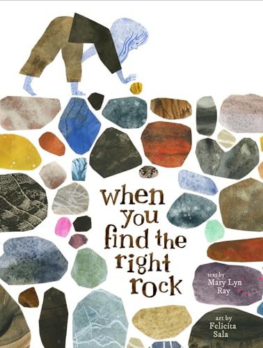 A person bends over to pick up a rock surrounded by many colorful stones.