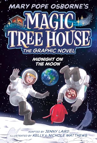 Magic Tree House" graphic novel cover featuring two astronauts on the moon.