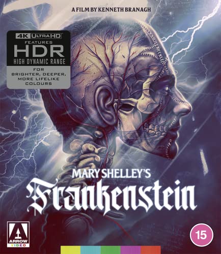 Frankenstein Blu-ray cover featuring a close-up of the monster’s face with lightning.