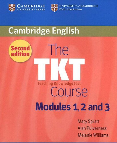 The TKT Course Modules 1, 2 and 3 textbook cover with red and blue background.