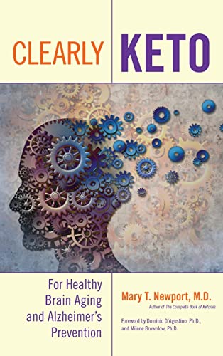 Book cover: "Clearly Keto" with brain-shaped gears and text about aging.