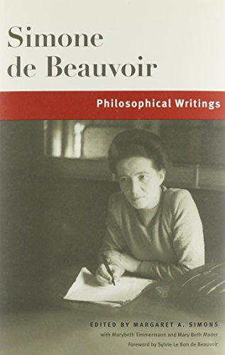 Book cover: "Philosophical Writings" by Simone de Beauvoir, with author portrait.
