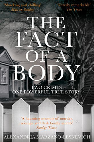 Book cover with stark title text over a blurred house and picket fence.