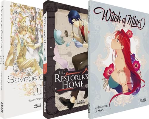 Three manga volumes with illustrated covers featuring young adults.