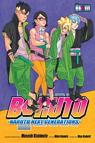 Four characters stand together on the cover of Boruto volume 11 manga.