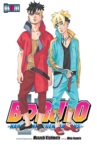 Kawaki and Boruto stand side by side on the cover of Boruto volume 16.