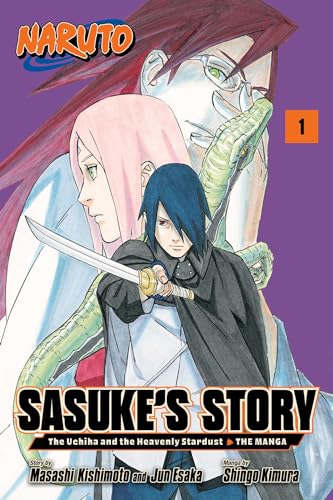 Manga cover featuring Sasuke, Sakura, and a character with red hair against purple background.