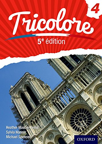 French textbook "Tricolore 5e" cover with a photo of Notre Dame cathedral.