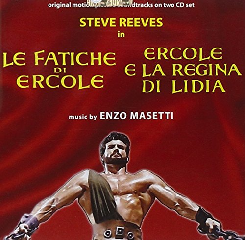 Red CD cover featuring Steve Reeves as Hercules, with Italian text.