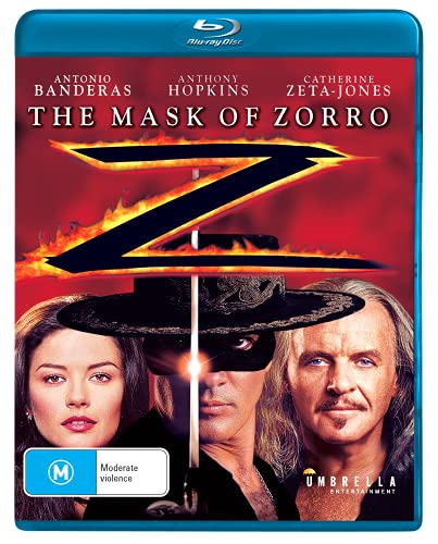 Blu-ray cover for "The Mask of Zorro" featuring actors and a masked figure.