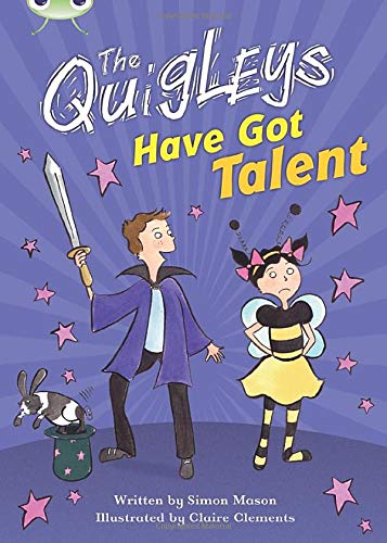 Book cover featuring two children in costumes, a dog, and pink stars on purple.