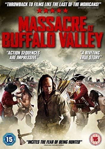DVD cover for "Massacre At Buffalo Valley" depicting a frontier battle scene.