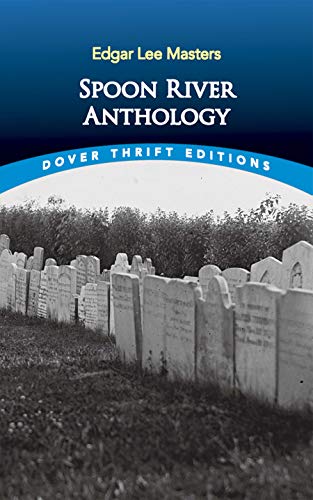 Book cover for "Spoon River Anthology" with a cemetery image.