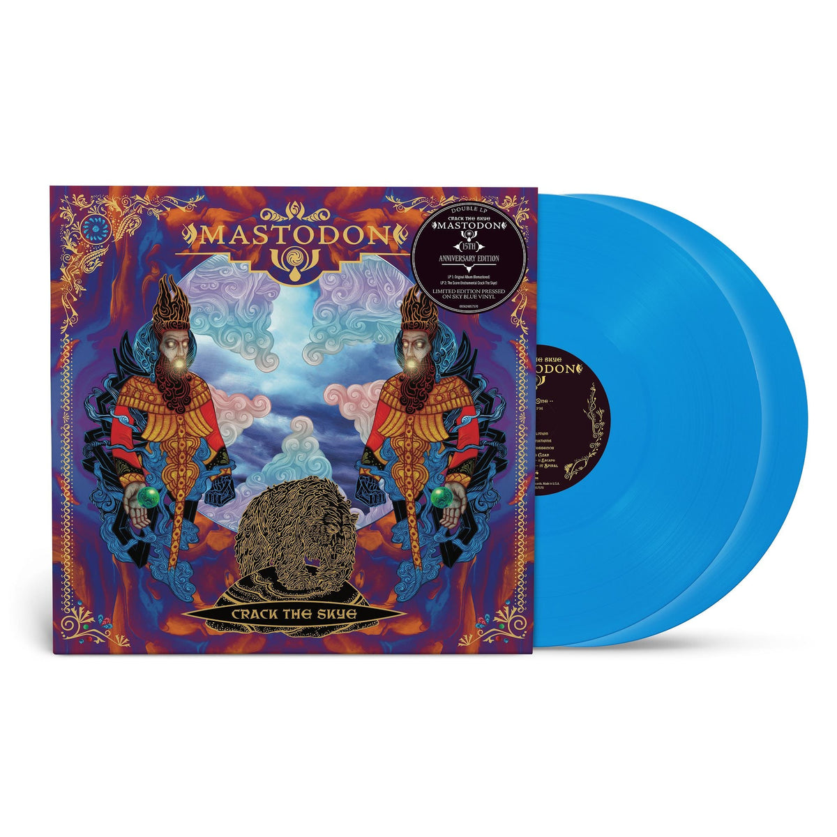 Mastodon Crack the Skye vinyl album cover with two blue records.