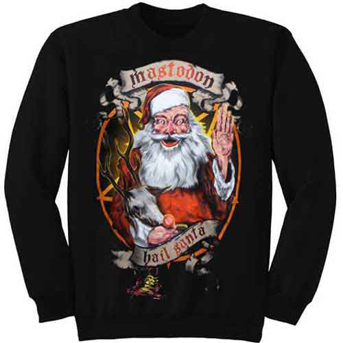 Black sweatshirt featuring a graphic of Santa Claus, a reindeer, and a pentagram.