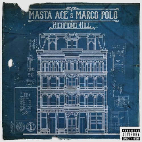 Album cover for Masta Ace & Marco Polo’s “Richmond Hill” with building blueprint.