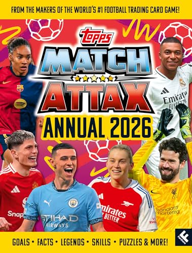 Match Attax Annual 2026 cover featuring football players and branding.