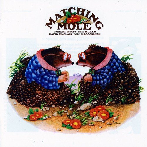 "Album cover featuring cartoon moles in blue sweaters facing each other, surrounded by soil."