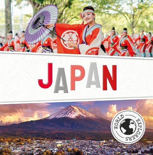 Japanese dancer with fan, Mount Fuji, and "Japan" text overlay.