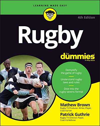 Book cover for "Rugby For Dummies" featuring rugby players in action.