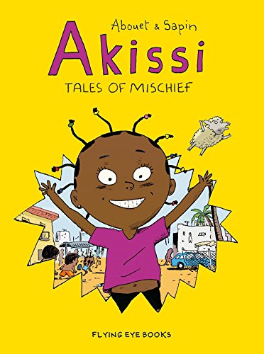 Book cover: "Akissi: Tales of Mischief" featuring a smiling girl with spiky hair.