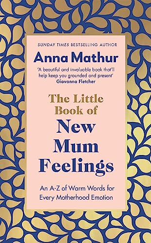 Book cover with gold floral design and title “The Little Book of New Mum Feelings”.