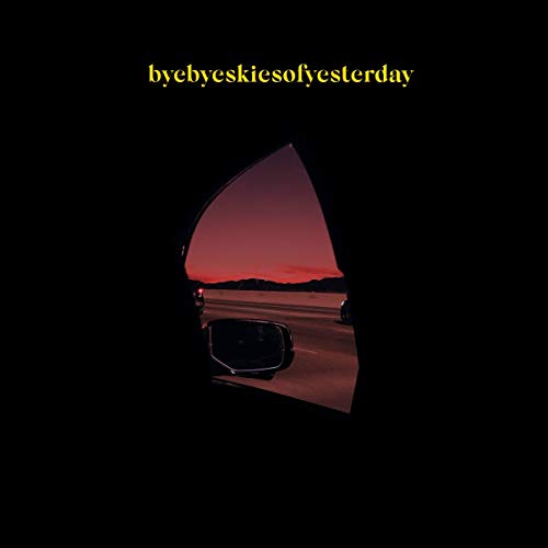 Black album cover with a red sunset viewed through a car window.