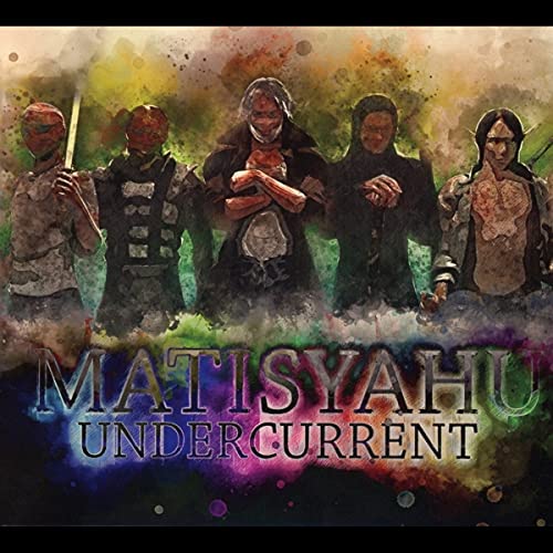 Watercolor-style album cover featuring five figures standing against a colorful, splattered background.