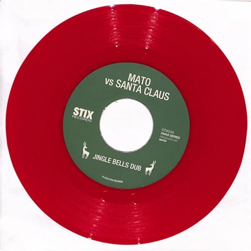 Red vinyl record with a green label featuring "Mato vs Santa Claus".