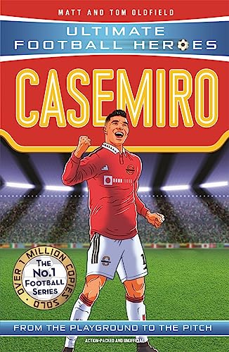 Book cover featuring a cartoon illustration of footballer Casemiro celebrating on a pitch.