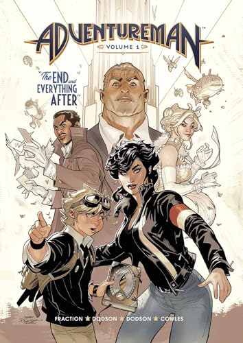 Comic book cover featuring five diverse characters standing before a tall white building.