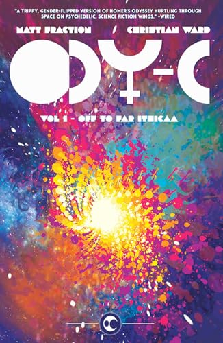 Comic book cover: colorful, abstract explosion with large white lettering.