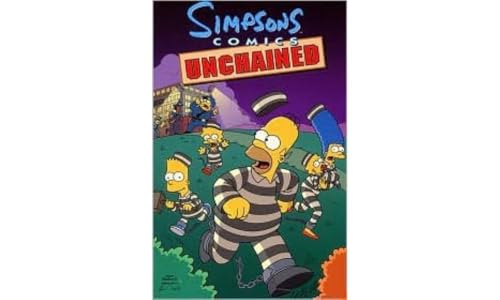 The Simpsons family in striped prison uniforms running across a field on book cover.