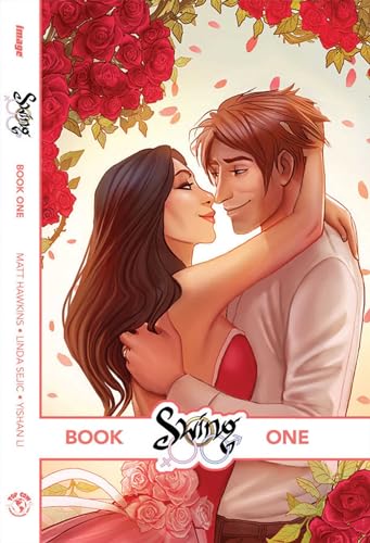 Book cover: couple embracing, surrounded by red roses, title “Swing.”