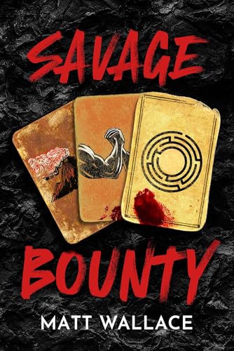 Book cover: "Savage Bounty Volume 2" with playing cards and red splatter.